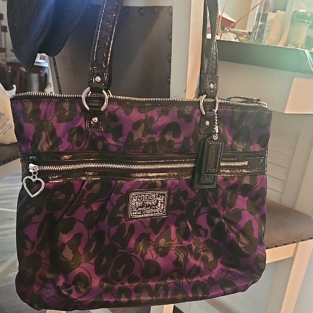 Coach Purple Leopard-Print Tote Bag